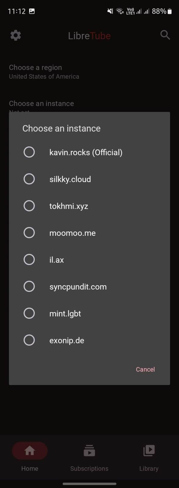  LibreTube biranje servera 