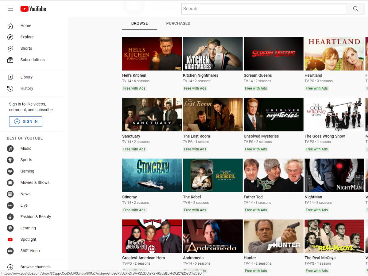 YouTube Movies and Shows katalog   YouTube Movies and Shows katalog