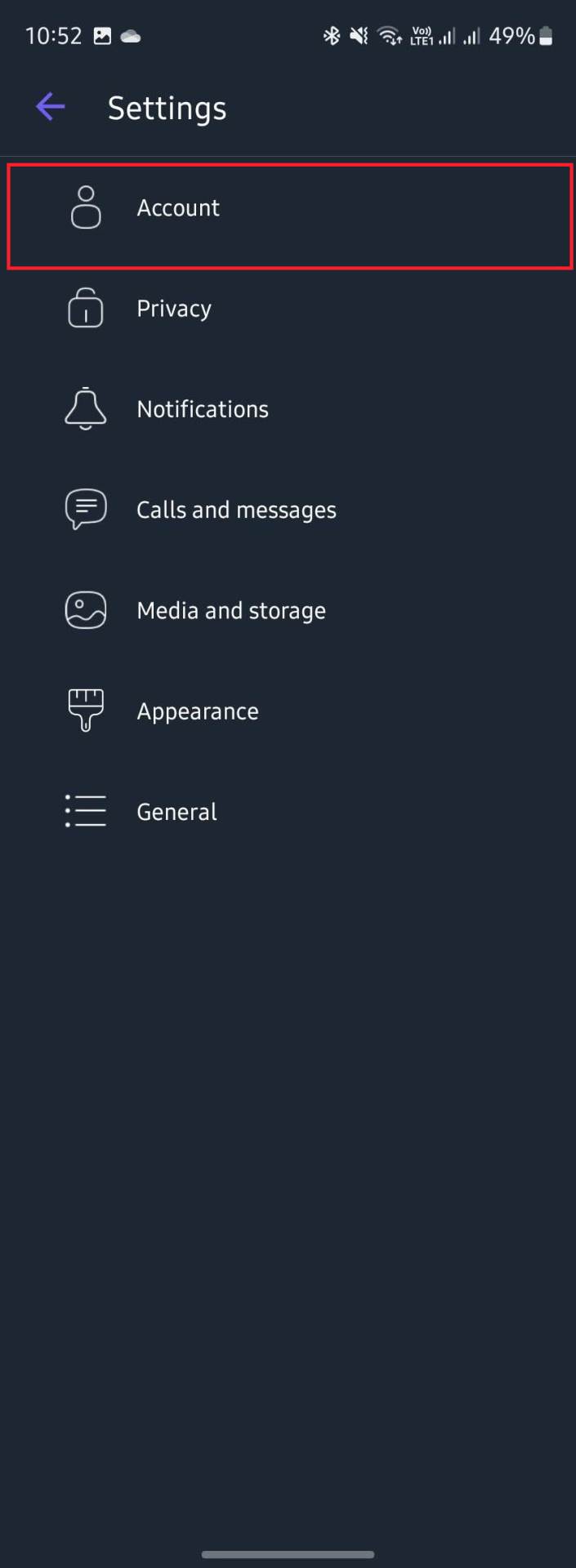 Odaberite opciju nalog u podešavanjima   Odaberite opciju nalog u podešavanjima