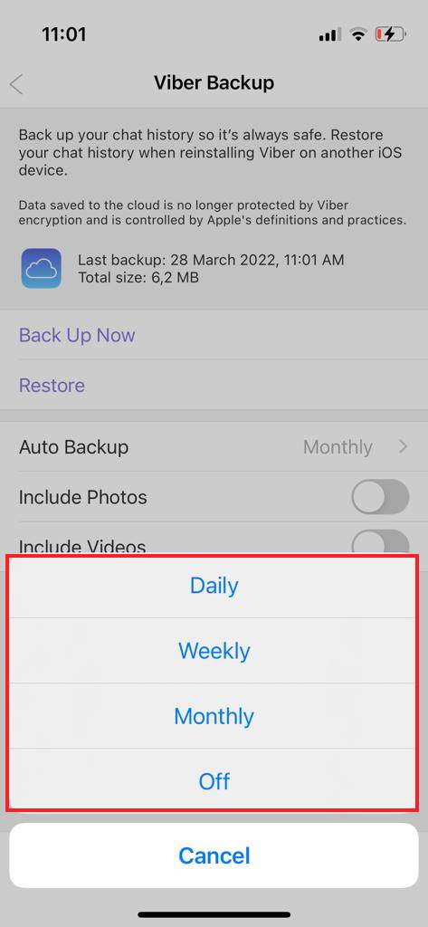  Opcije automatskog bekapa - Viber/Screenshot 