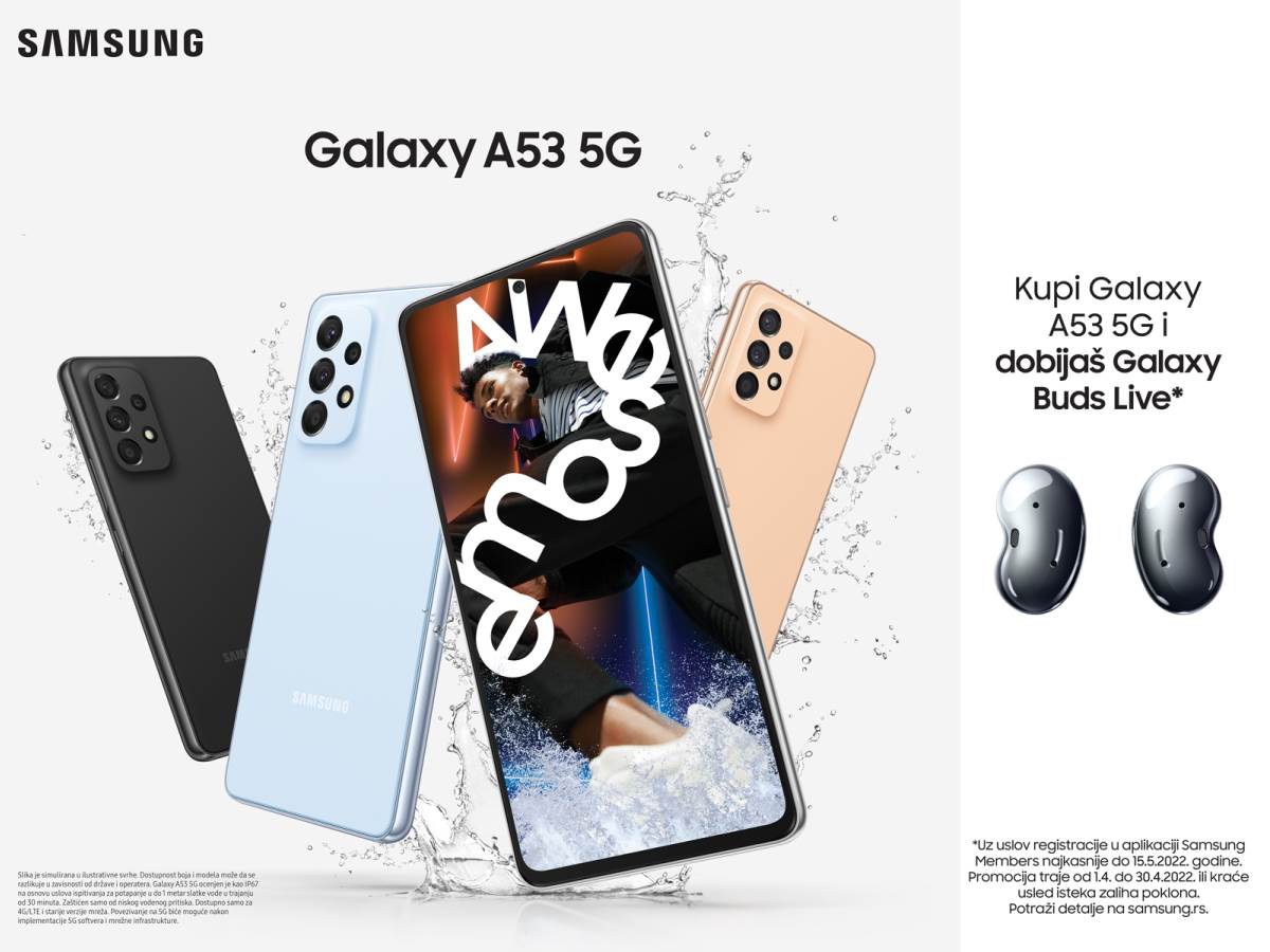  Samsung Galaxy A53 cena u Srbiji i prodaja poklon Galaxy Buds Live slušalice 