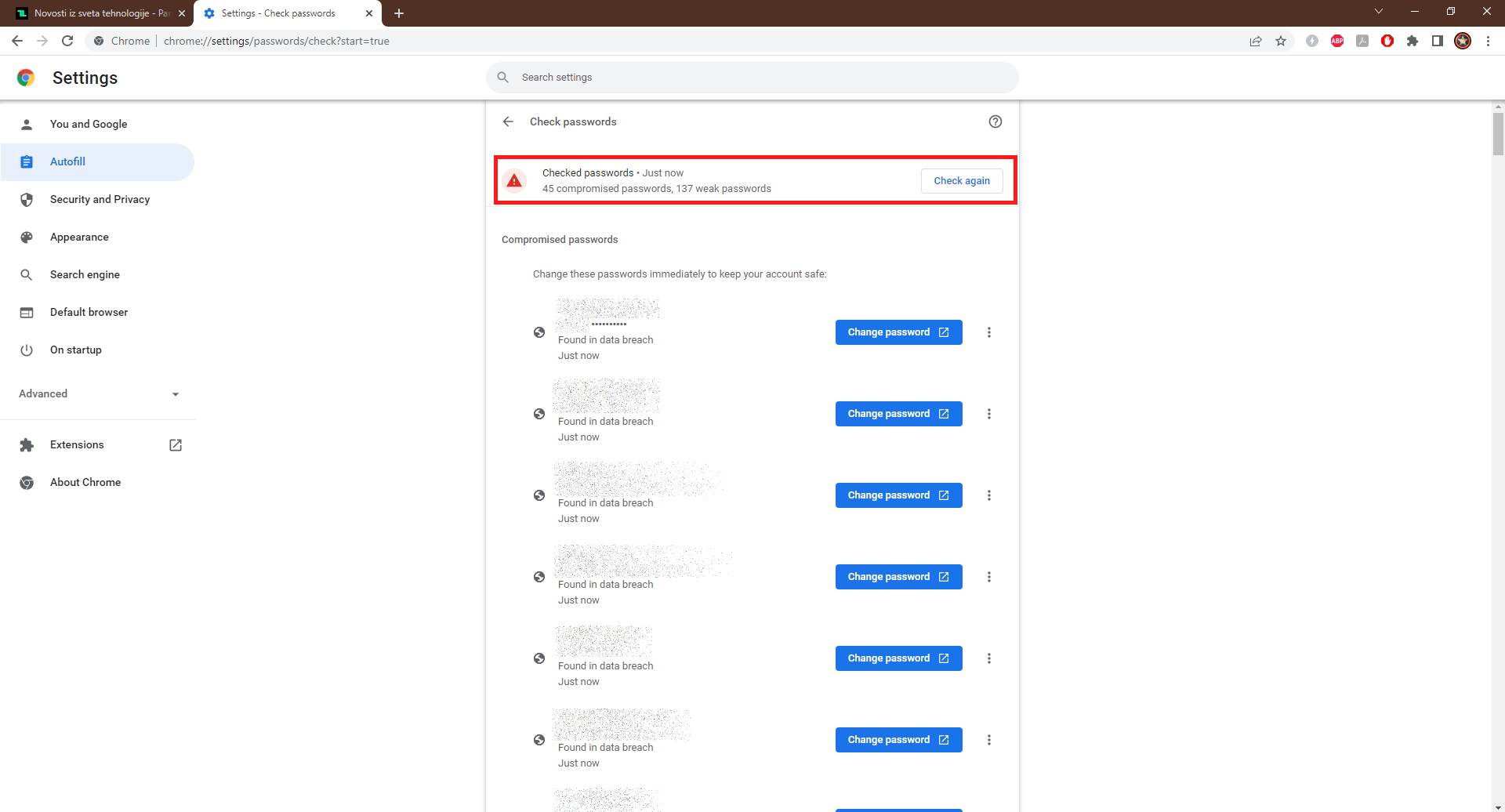  Kompromitovane šifre koje treba promeniti - Marko Nešović/Google Chrome/Screenshot 