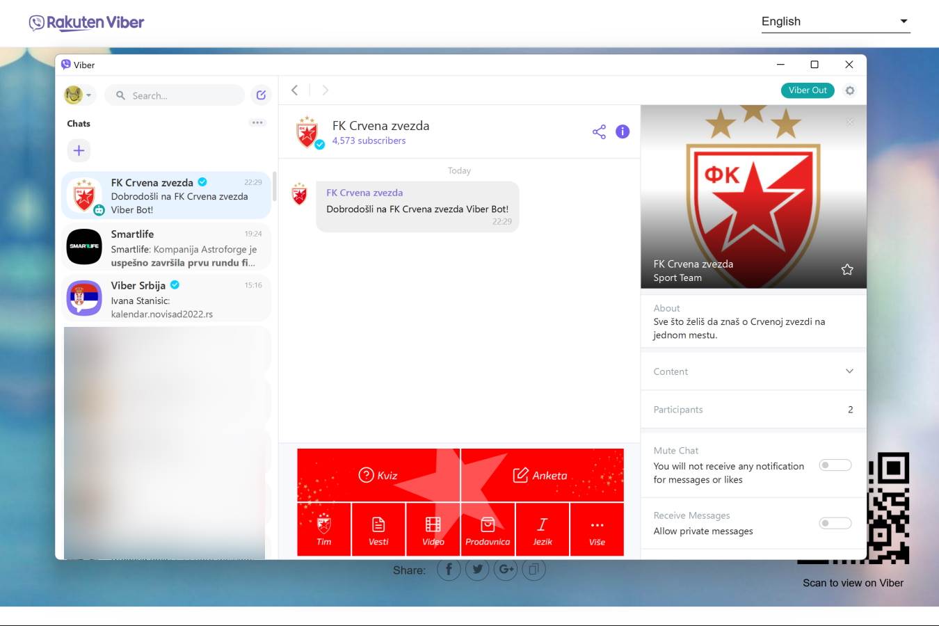  FK Crvena zvezda Viber čet bot - SmartLife / Marko Čavić 