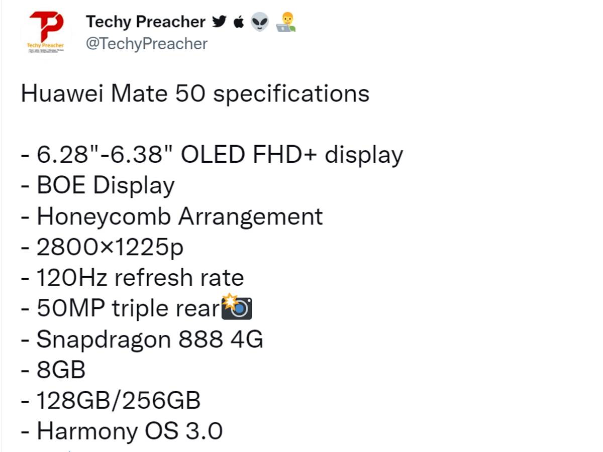  Huawei Mate 50 specifikacije 
