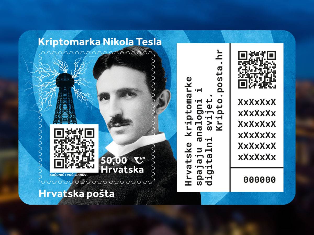  Nikola Tesla motiv kriptomatske Hrvatske pošte 