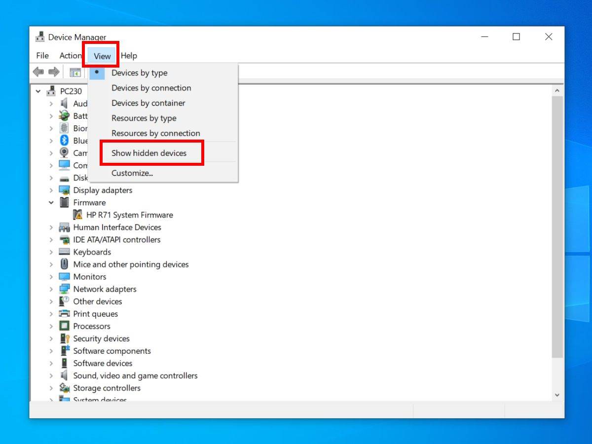 Show hidden devices   Show hidden devices